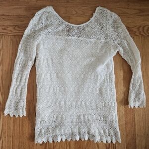 Sezane White Lace Long Sleeve Top Size 8